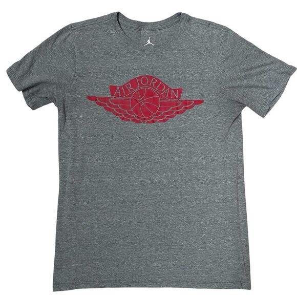 Nike Men’s Air Jordan Red Classic Iconic Wings Logo Gray Tshirt Size Small - Picture 2 of 6